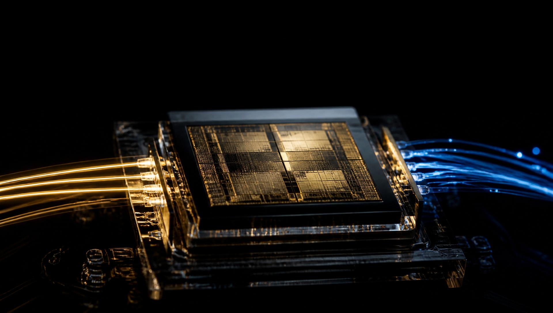 Silicon photonics chip with gold and blue optical laser interconnects